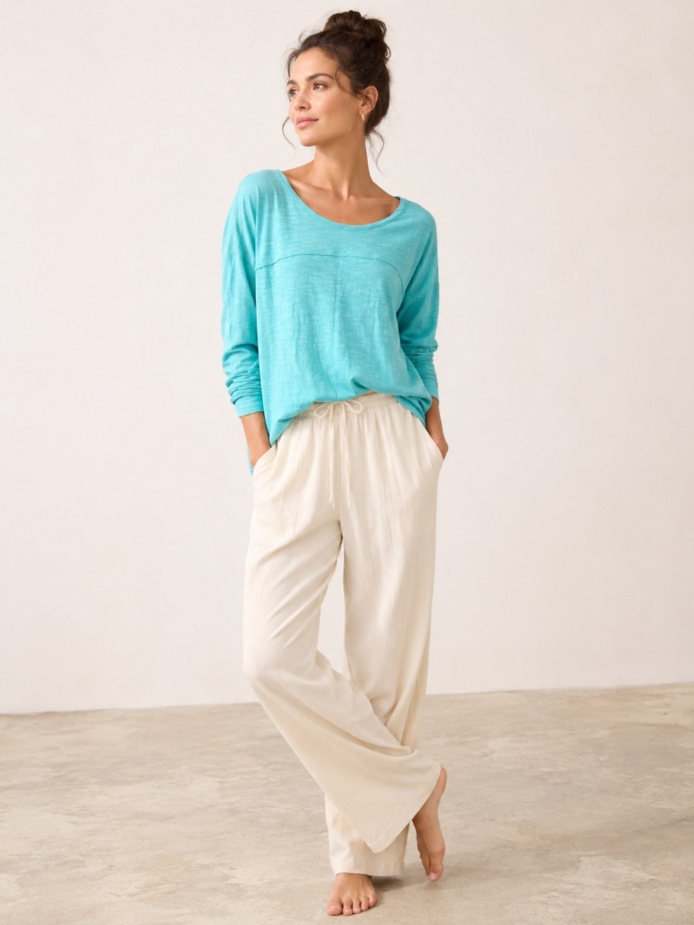 ANTHROPOLOGIE Lilla P Aqua Slub Knit Cotton Long Sleeve Tee Size S EUC - Picture 7 of 7